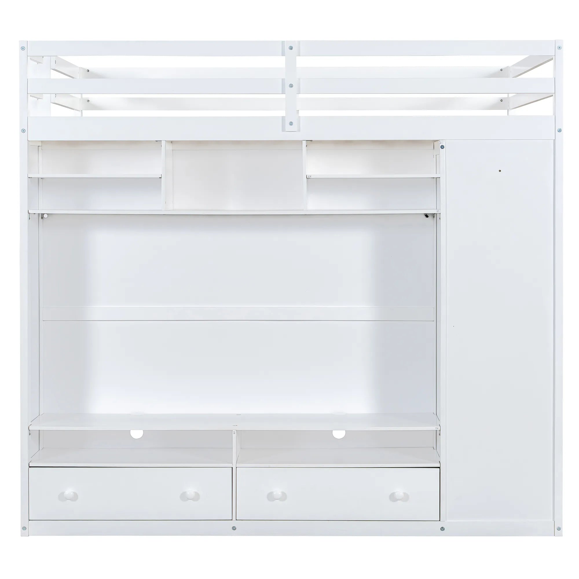Bellemave® Full Size Wooden Loft Bed with Wardrobe, TV Cabinet, Storage Shelves, Drawers and RGB LED light - Bellemave