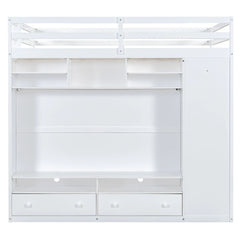 Bellemave® Full Size Wooden Loft Bed with Wardrobe, TV Cabinet, Storage Shelves, Drawers and RGB LED light - Bellemave