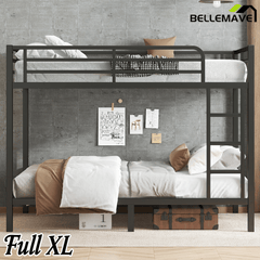 Bellemave® Full XL Over Full XL Bunk Beds with Ladder & Full - Length Guardrails, Metal Heavy Duty Full Size Bunk Bed Frame with Slats, Black - Bellemave