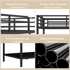 Bellemave® Full XL Over Full XL Bunk Beds with Ladder & Full - Length Guardrails, Metal Heavy Duty Full Size Bunk Bed Frame with Slats, Black - Bellemave