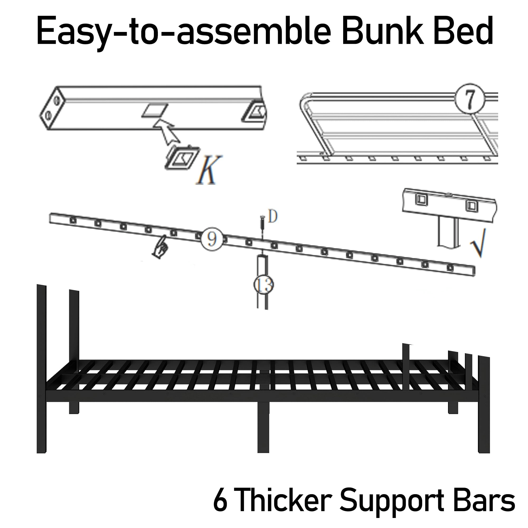 Bellemave® Full XL Over Full XL Bunk Beds with Ladder & Full - Length Guardrails, Metal Heavy Duty Full Size Bunk Bed Frame with Slats, Black - Bellemave