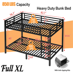 Bellemave® Full XL Over Full XL Bunk Beds with Ladder & Full - Length Guardrails, Metal Heavy Duty Full Size Bunk Bed Frame with Slats, Black - Bellemave