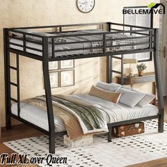 Bellemave® Full XL Over Queen Bunk Bed for Adults/Kids,Heavy Duty Adults Bunk Beds with Guardrail & Ladders,Black - Bellemave