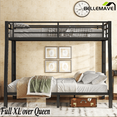 Bellemave® Full XL Over Queen Bunk Bed for Adults/Kids,Heavy Duty Adults Bunk Beds with Guardrail & Ladders,Black - Bellemave