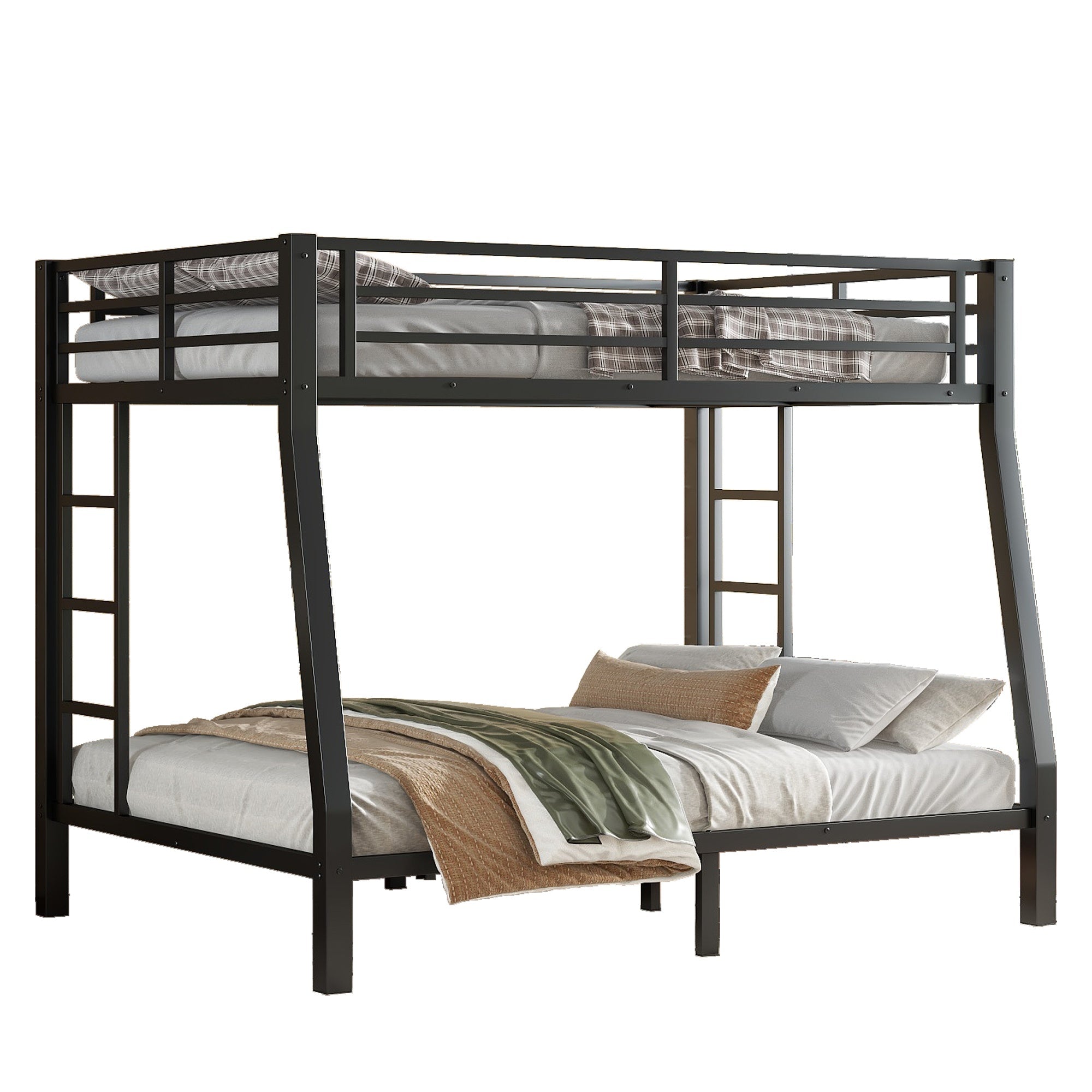 Bellemave® Full XL Over Queen Bunk Bed for Adults/Kids,Heavy Duty Adults Bunk Beds with Guardrail & Ladders,Black - Bellemave