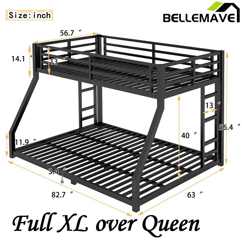 Bellemave® Full XL over Queen Metal Bunk Bed - Bellemave