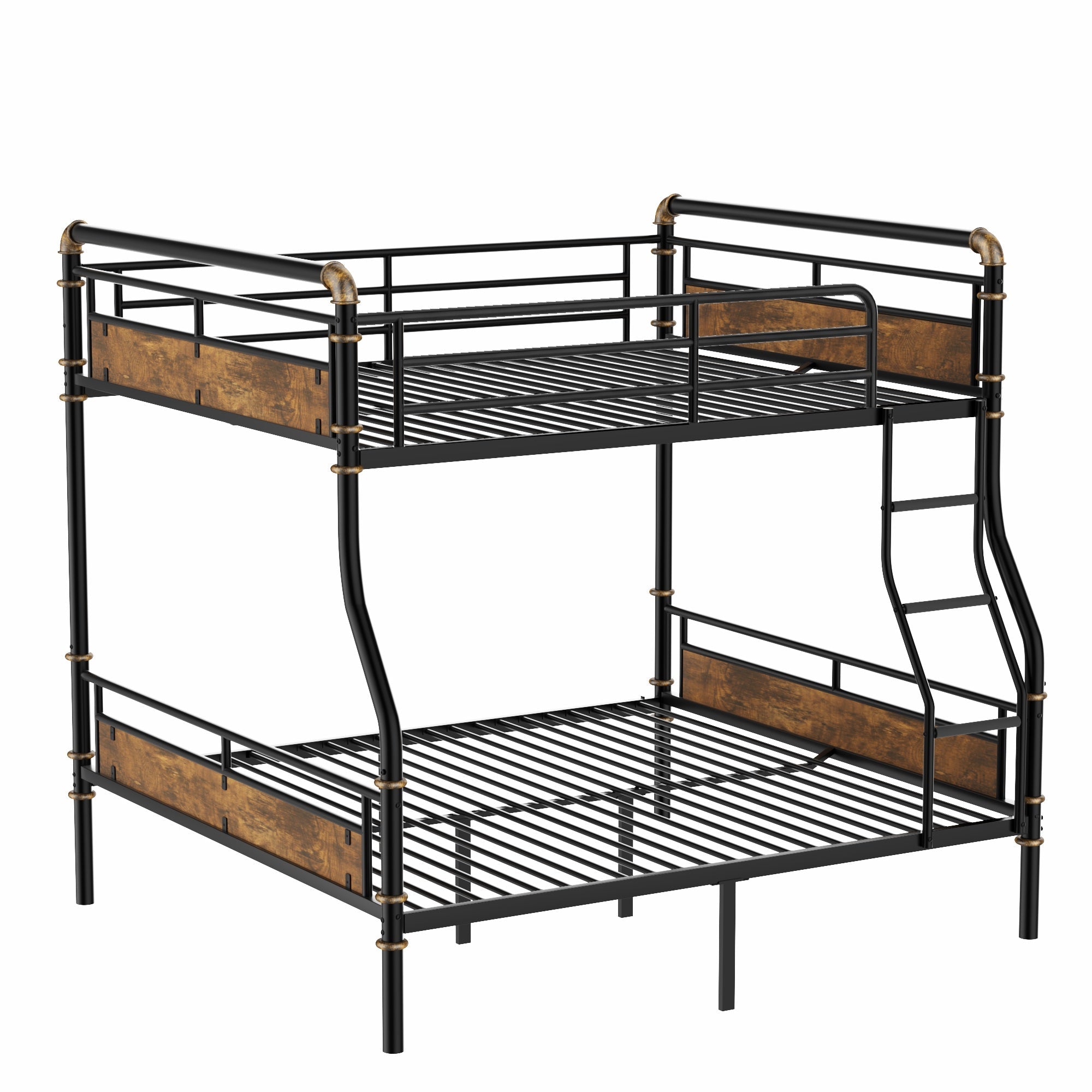 Bellemave® Full XL Over Queen Metal Bunk Bed, Industrial Detachable Bunkbeds with Safety Guard Rails for Teens, Black - Bellemave