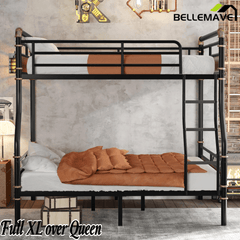 Bellemave® Full XL Over Queen Metal Bunk Bed, Industrial Detachable Bunkbeds with Safety Guard Rails for Teens, Black - Bellemave