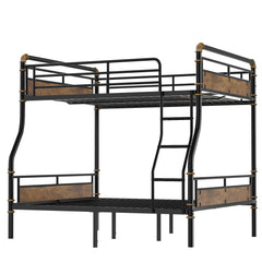 Bellemave® Full XL Over Queen Metal Bunk Bed, Industrial Detachable Bunkbeds with Safety Guard Rails for Teens, Black - Bellemave