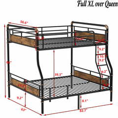 Bellemave® Full XL Over Queen Metal Bunk Bed, Industrial Detachable Bunkbeds with Safety Guard Rails for Teens, Black - Bellemave
