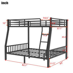 Bellemave® Full XL Over Queen Metal Bunk Bed with Ladder and Slats Support - Bellemave