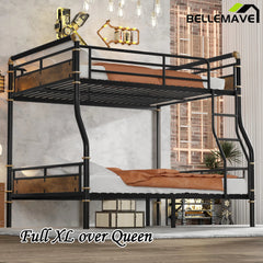 Bellemave® Full XL over Queen Metal Bunk Bed with Safety Guard Rails(Convertible) - Bellemave