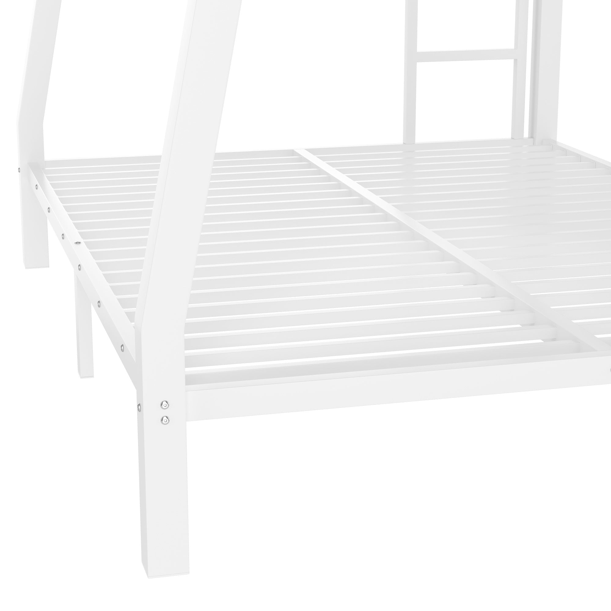 Bellemave® Full XL over Queen Metal Bunk Beds with Guardrails, Ladders & Under - bed Storage, White - Bellemave