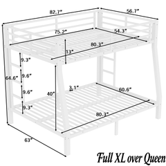 Bellemave® Full XL over Queen Metal Bunk Beds with Guardrails, Ladders & Under - bed Storage, White - Bellemave