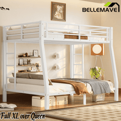 Bellemave® Full XL over Queen Metal Bunk Beds with Guardrails, Ladders & Under - bed Storage, White - Bellemave