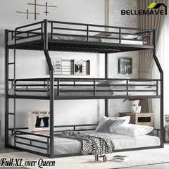 Bellemave® Full XL over Queen over Queen Size Triple Bunk Bed with Storage Board - Bellemave