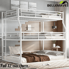 Bellemave® Full XL over Queen over Queen Size Triple Bunk Bed with Storage Board - Bellemave