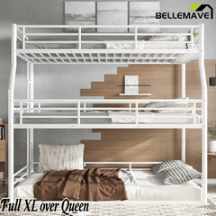 Bellemave® Full XL over Queen over Queen Size Triple Bunk Bed with Storage Board - Bellemave