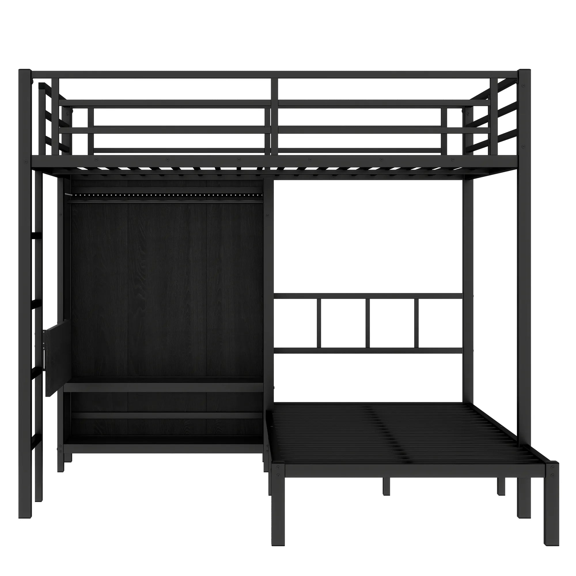 Bellemave® Full XL Over Twin Metal Bunk Bed with Folding Desk and Closet with LED - Bellemave