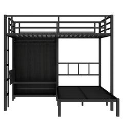 Bellemave® Full XL Over Twin Metal Bunk Bed with Folding Desk and Closet with LED - Bellemave
