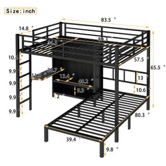 Bellemave® Full XL Over Twin Metal Bunk Bed with Folding Desk and Closet with LED - Bellemave