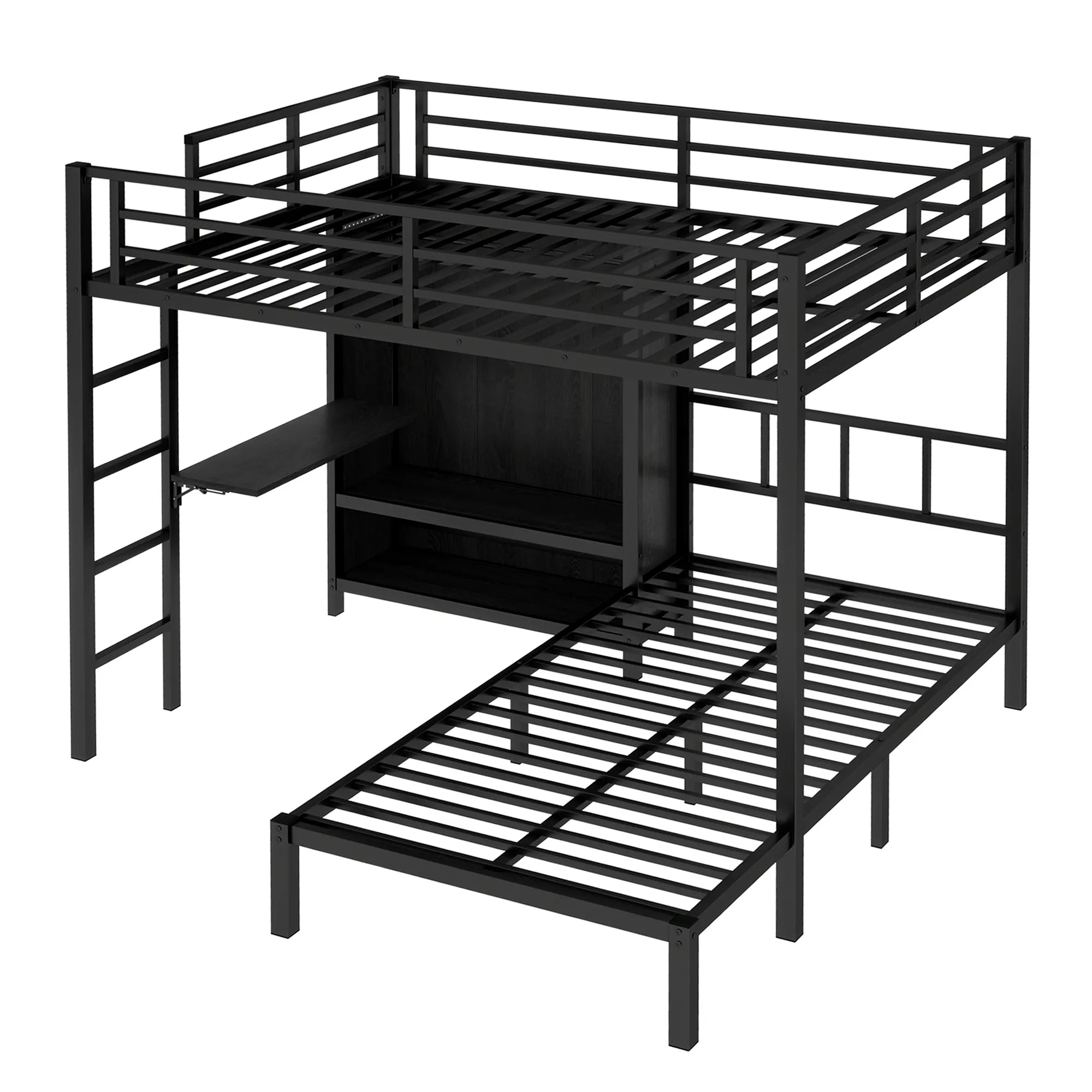 Bellemave® Full XL Over Twin Metal Bunk Bed with Folding Desk and Closet with LED - Bellemave
