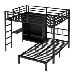 Bellemave® Full XL Over Twin Metal Bunk Bed with Folding Desk and Closet with LED - Bellemave
