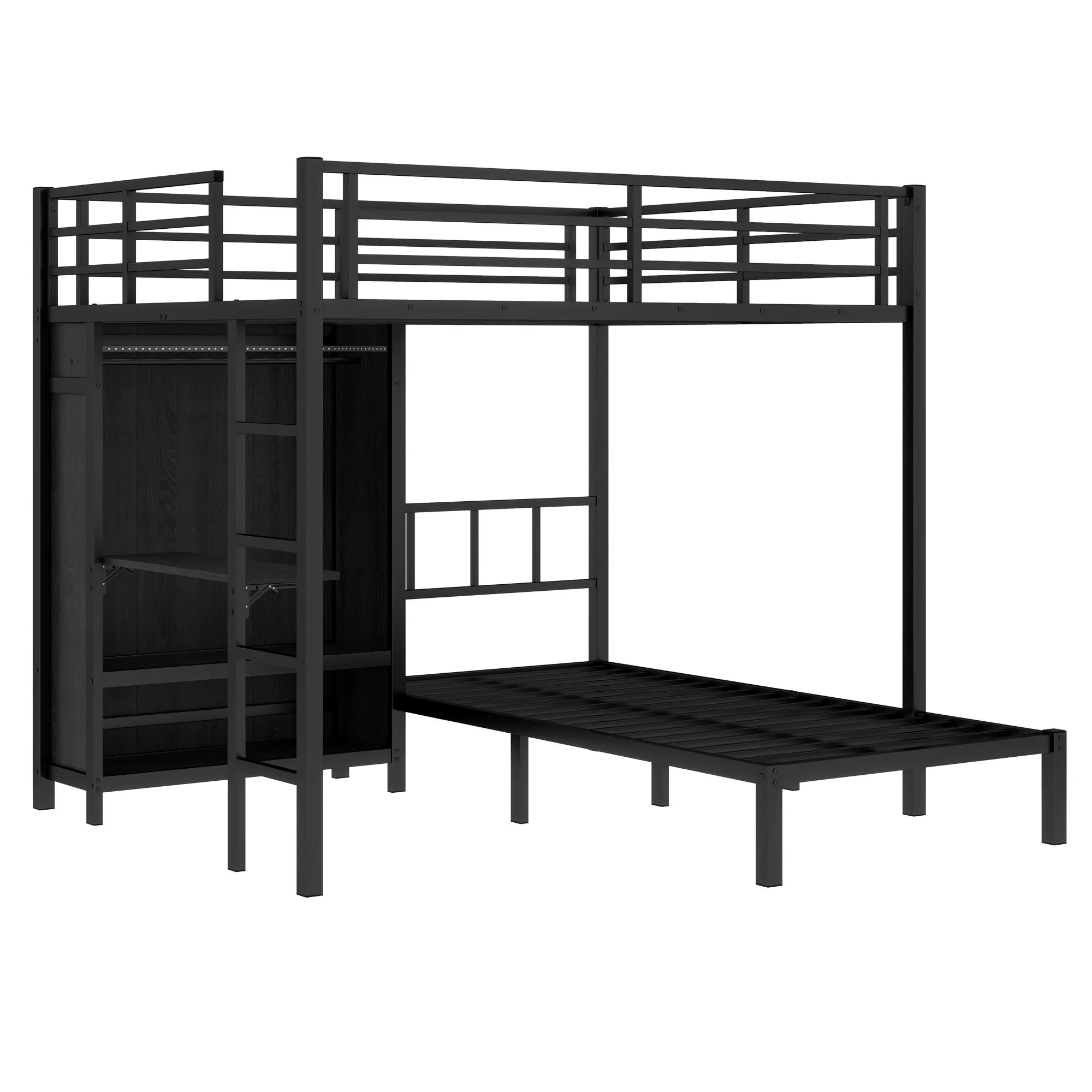 Bellemave® Full XL Over Twin Metal Bunk Bed with Folding Desk and Closet with LED - Bellemave