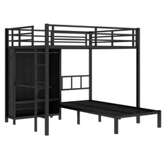 Bellemave® Full XL Over Twin Metal Bunk Bed with Folding Desk and Closet with LED - Bellemave