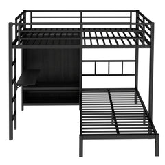 Bellemave® Full XL Over Twin Metal Bunk Bed with Folding Desk and Closet with LED - Bellemave