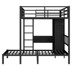 Bellemave® Full XL Over Twin Metal Bunk Bed with Folding Desk and Closet with LED - Bellemave