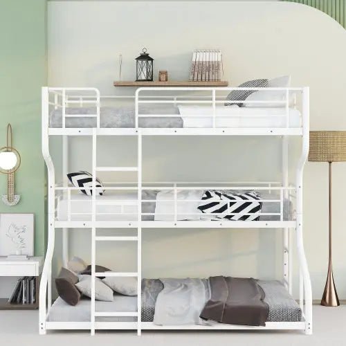Bellemave® Full XL over Twin XL over Queen Triple Bunk Bed with Long and Short Ladder - Bellemave