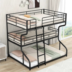 Bellemave® Full XL over Twin XL over Queen Triple Bunk Bed with Long and Short Ladder - Bellemave