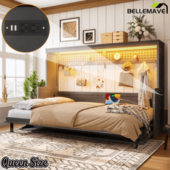 Bellemave® Full/Queen Size Murphy Bed with Desk & USB Charging Station, Solid Wood Slats - Bellemave