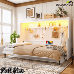 Bellemave® Full/Queen Size Murphy Bed with Desk & USB Charging Station, Solid Wood Slats - Bellemave