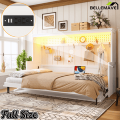 Bellemave® Full/Queen Size Murphy Bed with Desk & USB Charging Station, Solid Wood Slats - Bellemave
