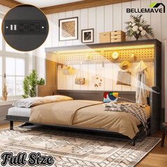 Bellemave® Full/Queen Size Murphy Bed with Desk & USB Charging Station, Solid Wood Slats - Bellemave