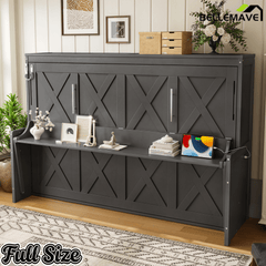 Bellemave® Full/Queen Size Murphy Bed with Desk & USB Charging Station, Solid Wood Slats - Bellemave