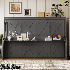 Bellemave® Full/Queen Size Murphy Bed with Desk & USB Charging Station, Solid Wood Slats - Bellemave