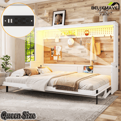 Bellemave® Full/Queen Size Murphy Bed with Desk & USB Charging Station, Solid Wood Slats - Bellemave