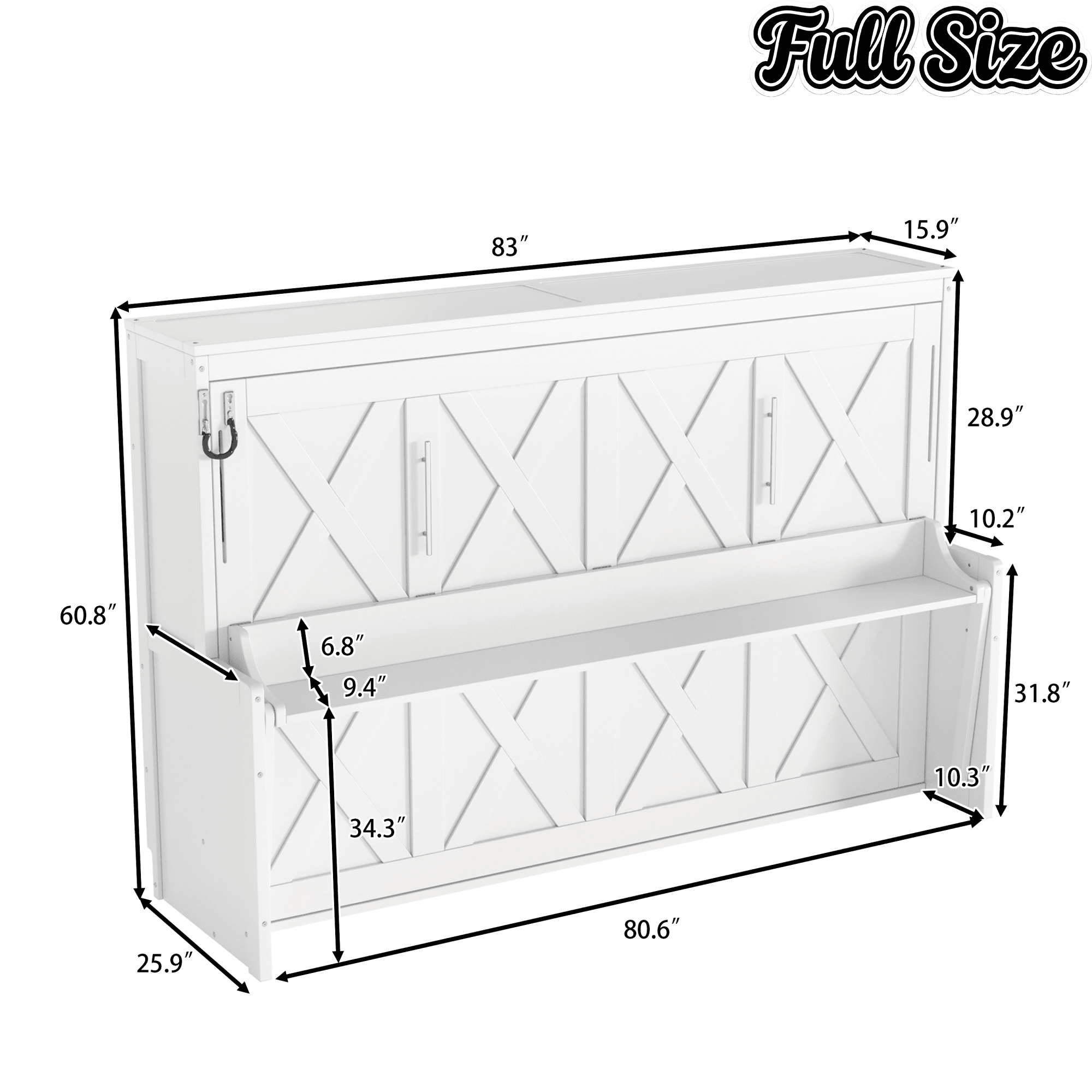 Bellemave® Full/Queen Size Murphy Bed with Desk & USB Charging Station, Solid Wood Slats - Bellemave