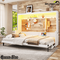 Bellemave® Full/Queen Size Murphy Bed with Desk & USB Charging Station, Solid Wood Slats - Bellemave