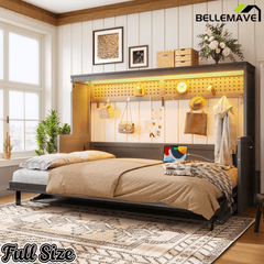Bellemave® Full/Queen Size Murphy Bed with Desk & USB Charging Station, Solid Wood Slats - Bellemave