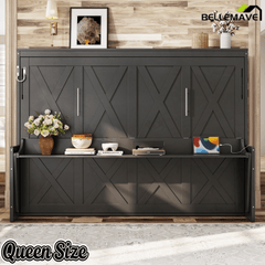 Bellemave® Full/Queen Size Murphy Bed with Desk & USB Charging Station, Solid Wood Slats - Bellemave