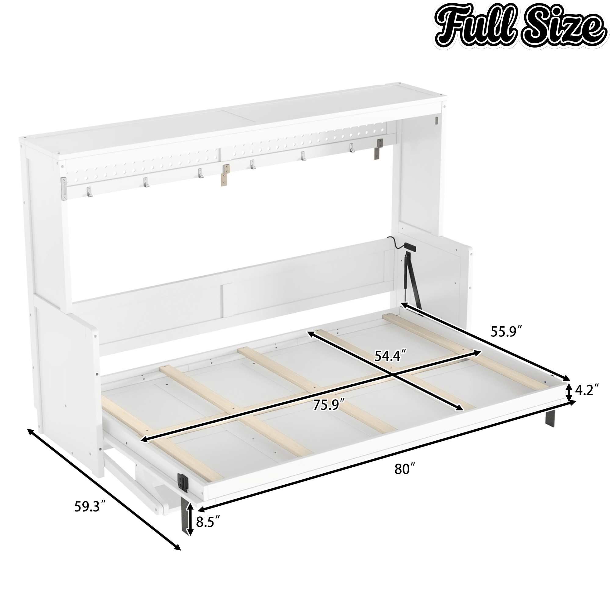 Bellemave® Full/Queen Size Murphy Bed with Desk & USB Charging Station, Solid Wood Slats - Bellemave