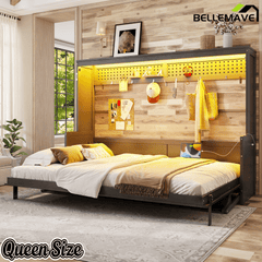 Bellemave® Full/Queen Size Murphy Bed with Desk & USB Charging Station, Solid Wood Slats - Bellemave