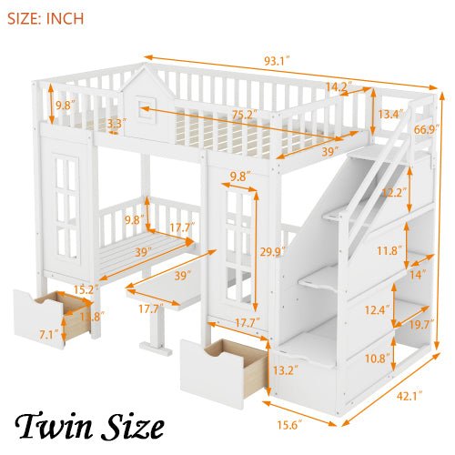 Bellemave® Fun Castle Shaped Bunk Bed Turn into Upper Bed and Down Desk - Bellemave