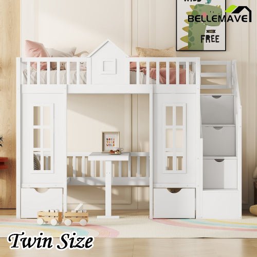 Bellemave® Fun Castle Shaped Bunk Bed Turn into Upper Bed and Down Desk - Bellemave