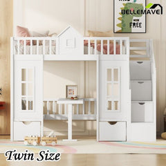 Bellemave® Fun Castle Shaped Bunk Bed Turn into Upper Bed and Down Desk - Bellemave
