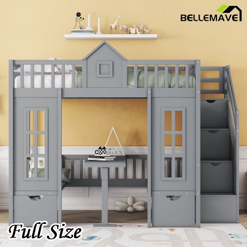 Bellemave® Fun Castle Shaped Bunk Bed Turn into Upper Bed and Down Desk - Bellemave